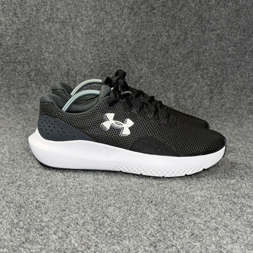 Under Armour Charged Surge 4 Running Shoe Mens 10 Black White Athletic Run Train